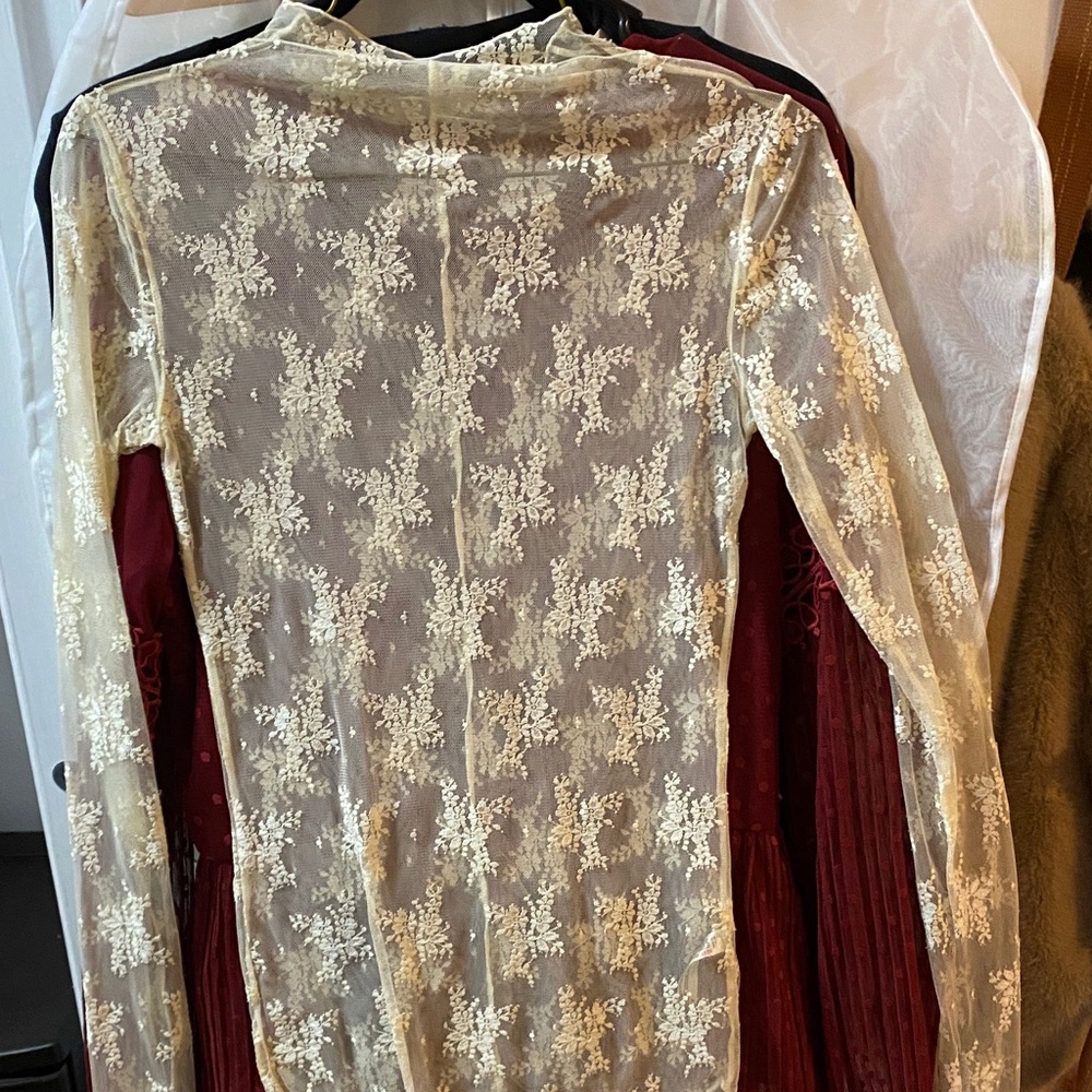 Free People Cream Floral Lace Blouse